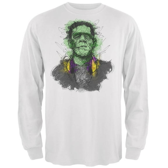 Halloween Frankenstein Raver Horror Movie Monster Mens Long Sleeve T Shirt White LG