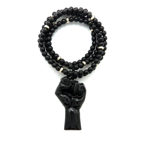 Hip Hop Power Rising Fist Pendant 6mm 30" Plastic Bead Necklace