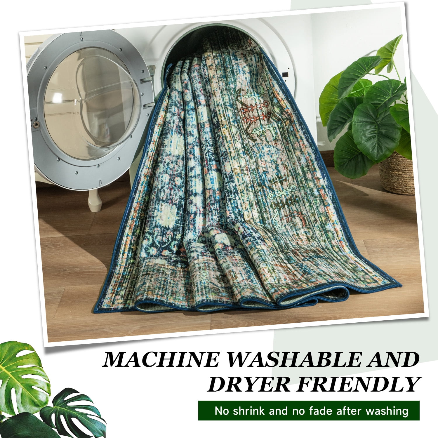 Wondo Floral Washable Rugs, 5x8 Area Rug for Living Room, Soft Large Boho Bedroom Rug, Botanical Non Slip Ultra Thin Floor Carpet for Dining Room Nursery Office, Yellow