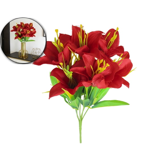 Lily Artificial Flowers Indoor Outdoor for Decoration UV Resistant Plastic Plants for Garden Porch Bedroom Office Table