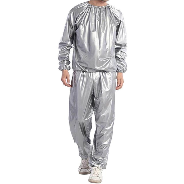 Ensemble de Sauna D\'entraînement Physique Imperméable en PVC Lourd Coupe-Vent Réchauffeur Exercice de Perte de Poids Vêtements de Musculation Argent TG