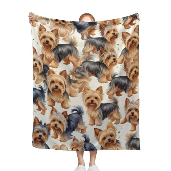 Cozy Yorkshire Terrier Puppy Blanket - Soft, Lightweight & Allergy-Friendly Flannel Throw for Bed, Sofa & Couch Decor