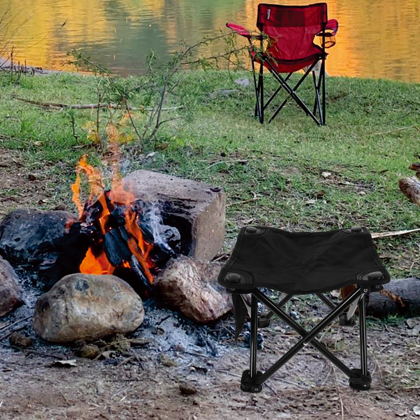 BESTYASH Compact Folding Camp Stool Black Lightweight Oxford Fabric for Outdoor Use