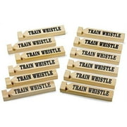 Kicko 12 Pack Wooden Train Whistles, 5.75 Inch - Printed On A Locomotive and Words Train Whistle and Choo Choo - for Kids of All Ages, Party Favor