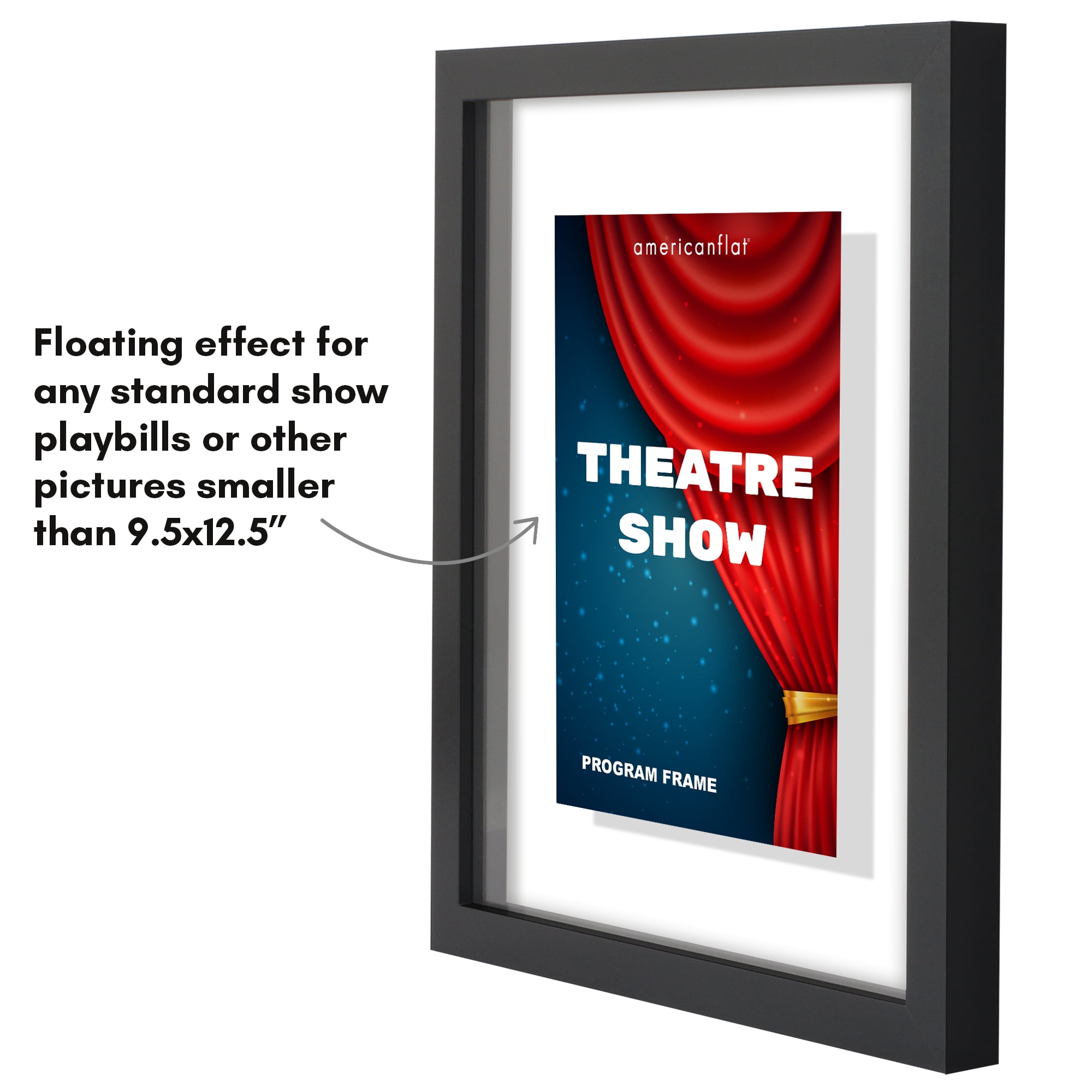 Americanflat 9.5x12.5 Picture Frame with Shatter-Resistant Glass Playbill Signature Float Collection - Black