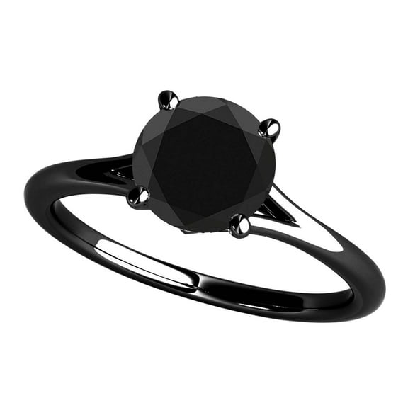 Aone 1.5 Carat Natural Black Diamond Wedding & Engagement White Gold 10K Ring for Women