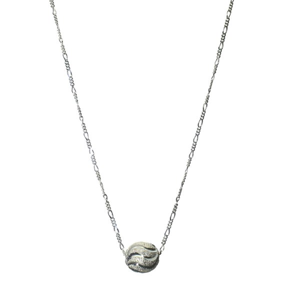 Sterling Silver Figaro Chain with Silver-Plated Fancy Ball Necklace 20"