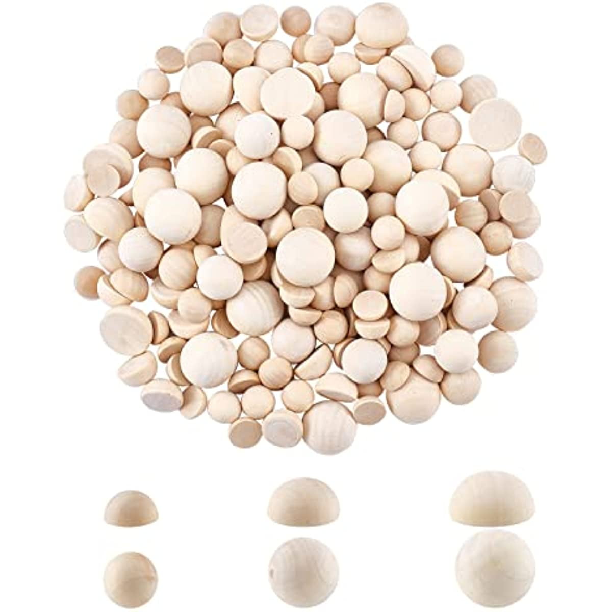 200pcs Split Wood Balls Small Natural Unfinished Half Round Wooden