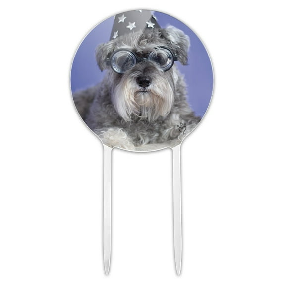 Acrylic Schnauzer Puppy Dog Wizard Glasses Spell Book Cake Topper Party Decoration for Wedding Anniversary Birthday Graduation