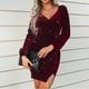 thumbnail image 1 of Vestido de terciopelo con cuello en V cruzado,Vestido de cóctel con purpurina de terciopelo con cuello en V cruzado para mujer Vestido de terciopelo de manga larga con cuello en V Ultra Responsivo, 1 of 5