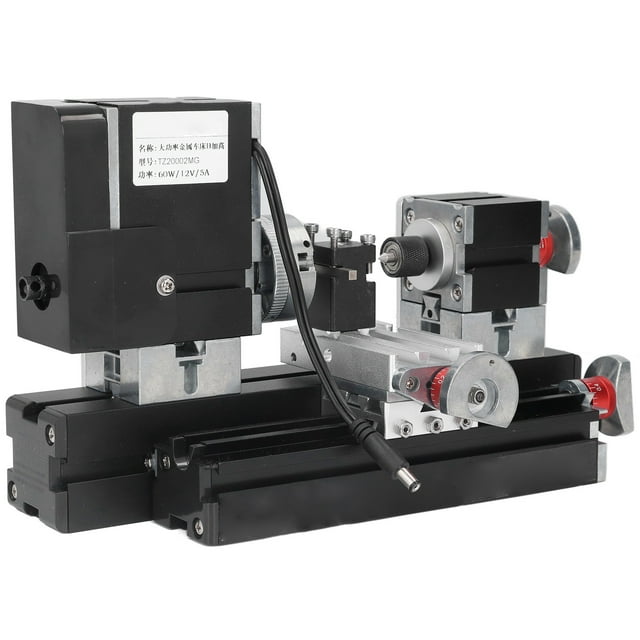 High Power Metal Lathe, Compact Size Easy Operation 12VDC 60W Micro Lathe Machine With Drill Chuck For Processing Wood And Plastic US Plug