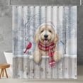 thumbnail image 2 of Playful Goldendoodle Welcomes Winter Snowy Day with Cardinal Bird Shower Curtain Doodle Dog Lover Gifts Idea Waterproof Bathroom Bathtub Curtain - 12017, 2 of 5