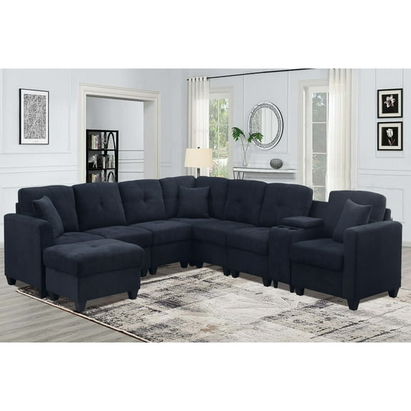 Newboti Furniture Sectional Sofa, Dark Blue 70965