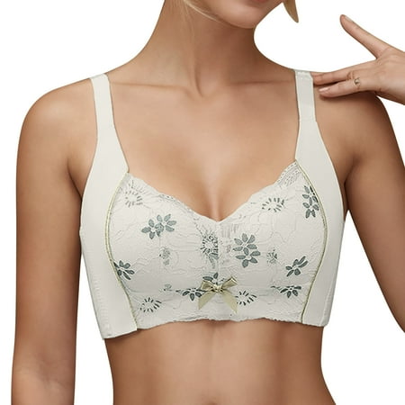 Yyeselk Womens Floral Lace Bras Comfort Wireless Full Coverage Bra Soft No Underwire Bra Push Up Everyday Bra White S