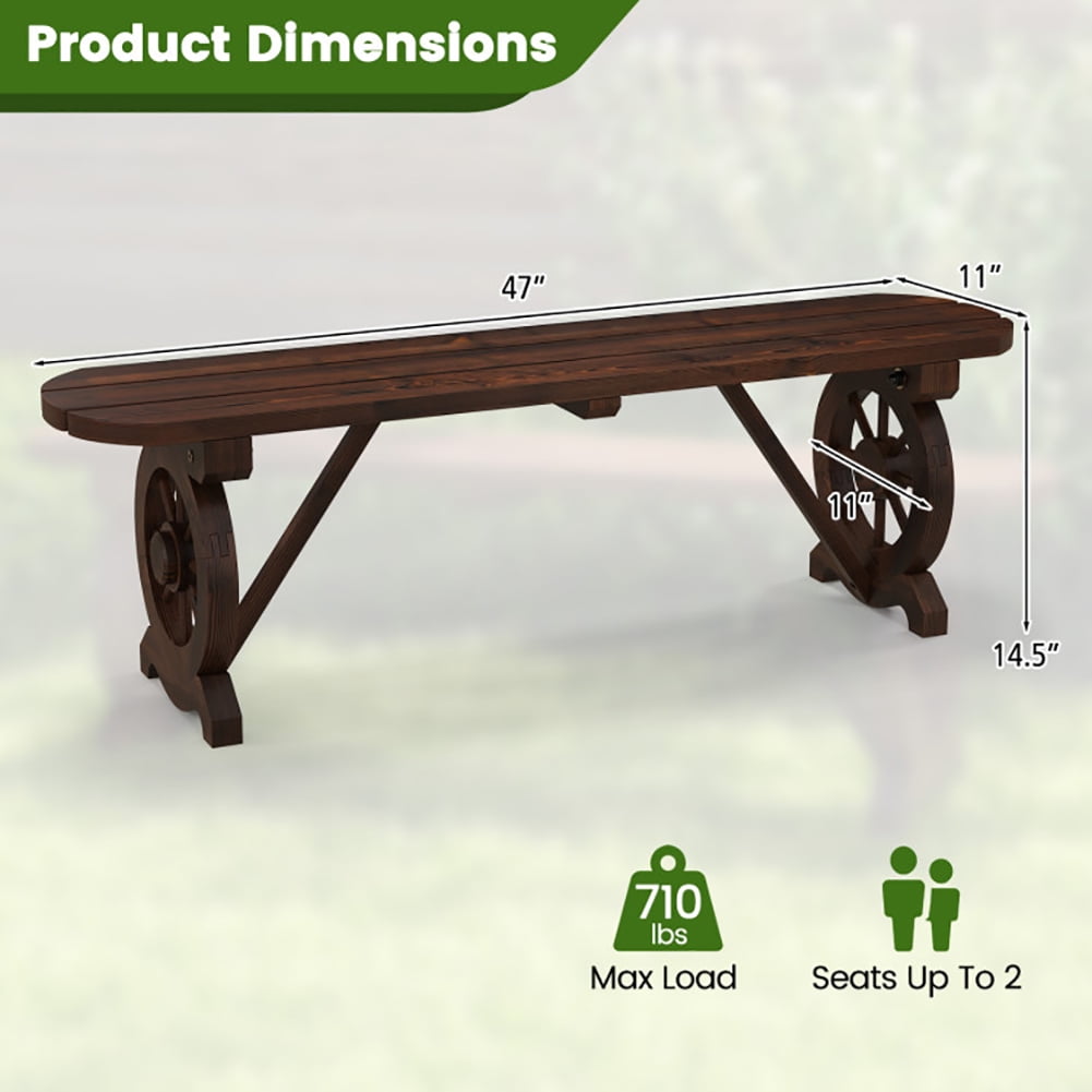 Aimee Lii Patio Rustic Wood Bench with Wagon Wheel Base, Outdoor Patio Furniture Aimee Lii Patio Rustic Wood Bench with Wagon Wheel Base, Outdoor Patio Furniture