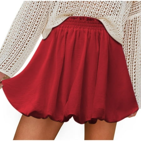 WMTBSRSW Women s Mini Bubble Shorts Solid High Waisted Wide Leg Shorts Loose Casual Comfy Ruffle Bloomers for Women