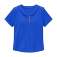 thumbnail image 5 of Siminsem V Neck Textured Button Decor Top for Women Loose Short Sleeve Casual Pullover Tunic Blouse Dressy Loose Fit Cute Casual Top for Daily Outfits, Blue, XL, 5 of 5