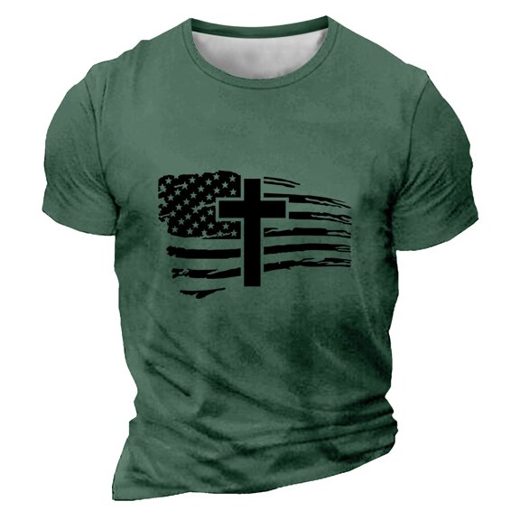 Men's 4Th Of July T-Shirts Fashion Independence Day USA Flag Printed Tees Casual Lightweight Short Sleeve Round Neck T-Shirt Army Green XXL