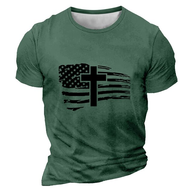 yoeyez Chemises Décontractées pour Hommes, T-Shirt à Manches Courtes pour Homme Drapeau Américain Patriotique Col Rond Entraînement Physique Rétro Tee Mode Chandails d'Entraînement Vert Armée, 2TG