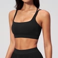 thumbnail image 2 of VISALY Racerback Athletic Sports Bra High Support Stretch Fit Top Gym Running Training Sports Bra Square Neck Bralette Supportive Unlined No Underwire Wireless Padded Yoga Workout Bra Tops Black L, 2 of 9