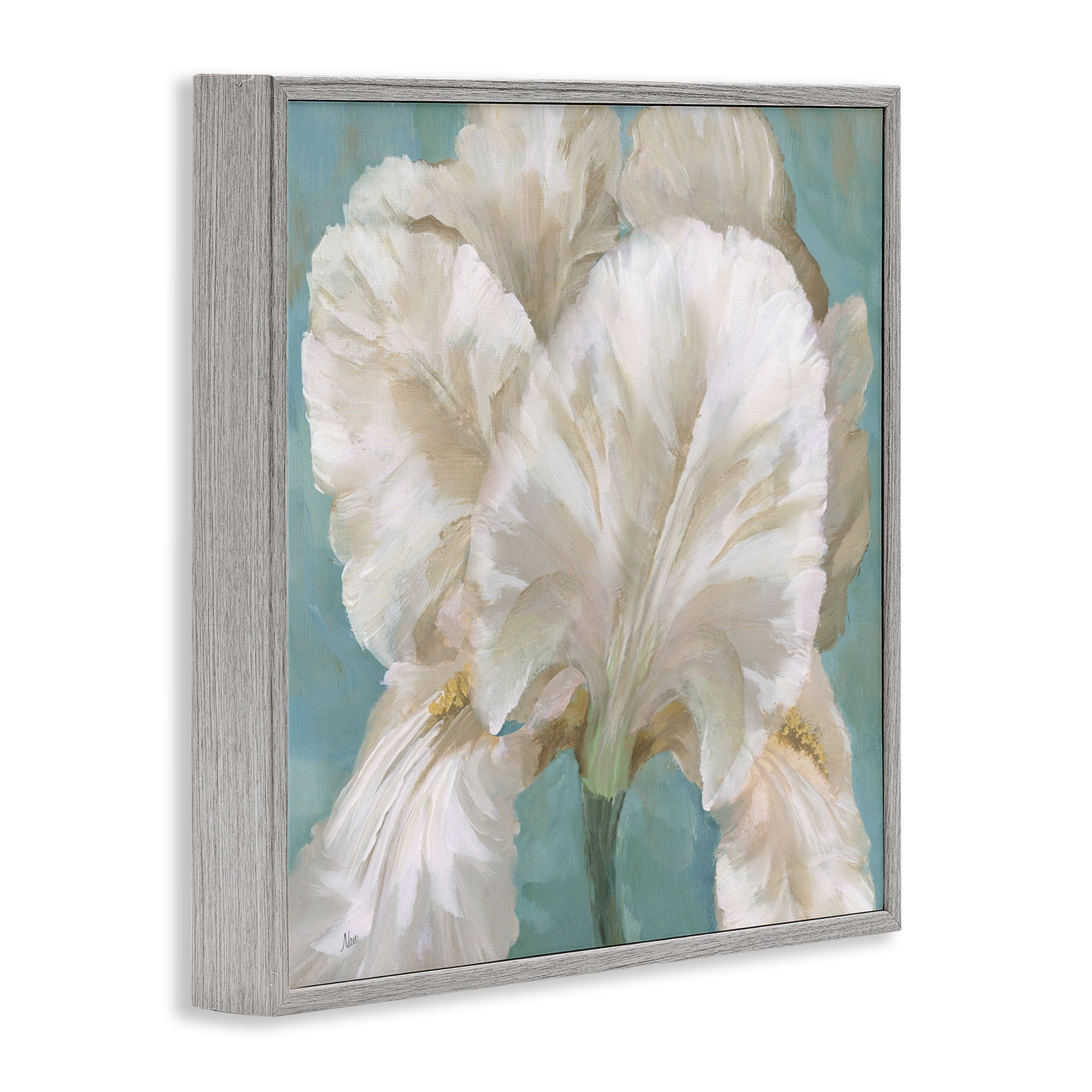 Stupell Industries White Iris on Blue Botanical & Floral Painting Gray Framed Art Print Wall Art, 12 x 12