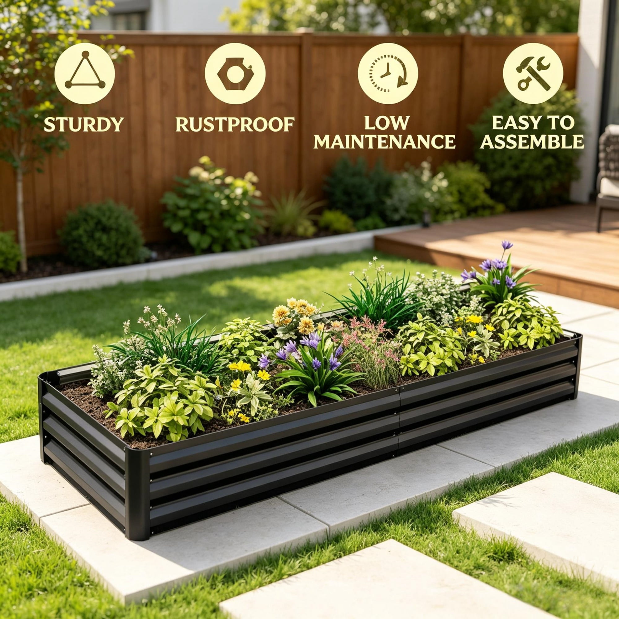 Galvanized Raised Garden Bed, Planter for Growing Flowers, Herbs, Succulents, 95" x 36" x 12" Black