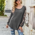 thumbnail image 2 of Blusa de leopardo con hombros descubiertos, blusa de moda gris de manga larga con cuello redondo para mujer, talla L, 2 of 7