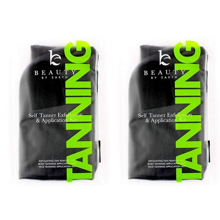 Tan Applicator - Self Tanning Applicator Mitt; Soft, Double Sided, Washable, Face and Body Tanning Lotion Applicator Glove Kit. Exfoliating Mitt, Face and Body Applicator Mitts; Streak Free Sunless Bronze (2 Pack)