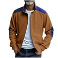 thumbnail image 2 of jobturf Jackets for Men Elbow Patches Long Sleeve Tops Color Block Striped Full Zip Stand Collar Outwear Jacket Casual Going Out Coat with Pockets, 2 of 9