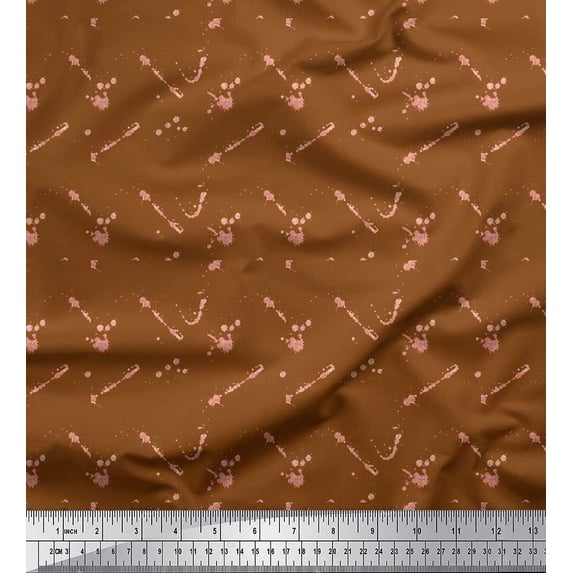 Soimoi Brown polyester Crepe Fabric Brush Stroke Abstract Fabric Prints By Yard 52 Inch Wide