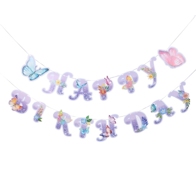 3 banderines de mariposas con letras de feliz cumpleaños para jardín, primavera, cumpleaños y decoración de fiestas