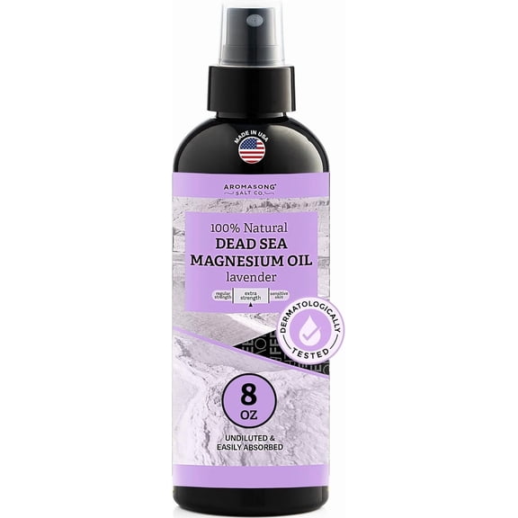 Aromasong Magnesium Oil Spray Lavender 8 oz – Extra Strength 23mg per Spray, Natural Magnesium for Feet, Calm Sleep Support
