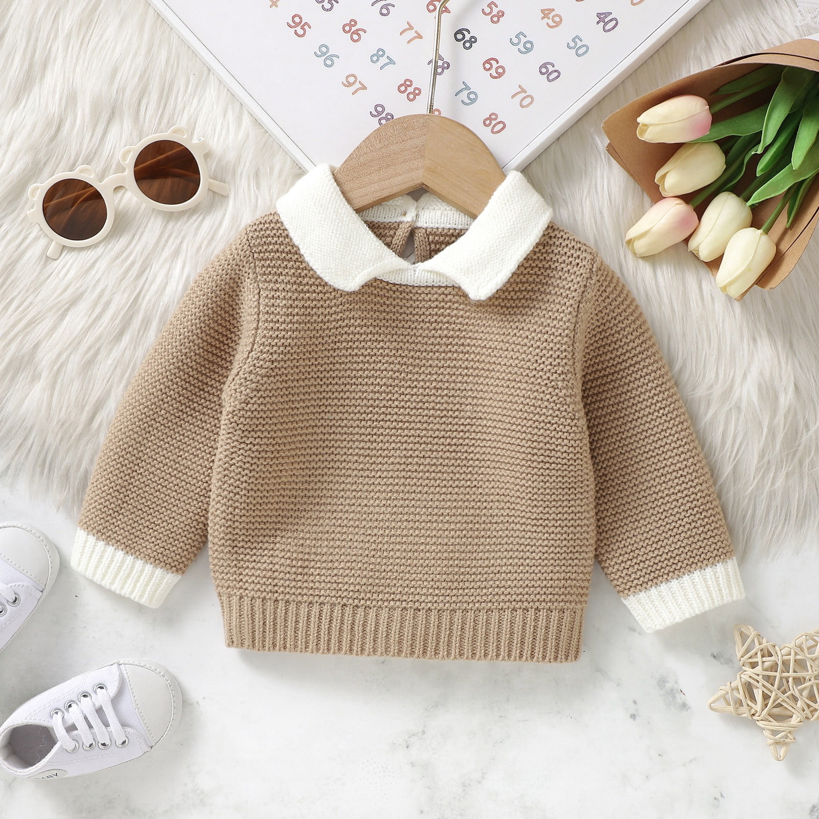 XFHLMJFF Sweatshirt for Boys Girls Cute Toddler Baby Knit Turn Down Collar Long Sleeve Pullover Fall Winter Outfit