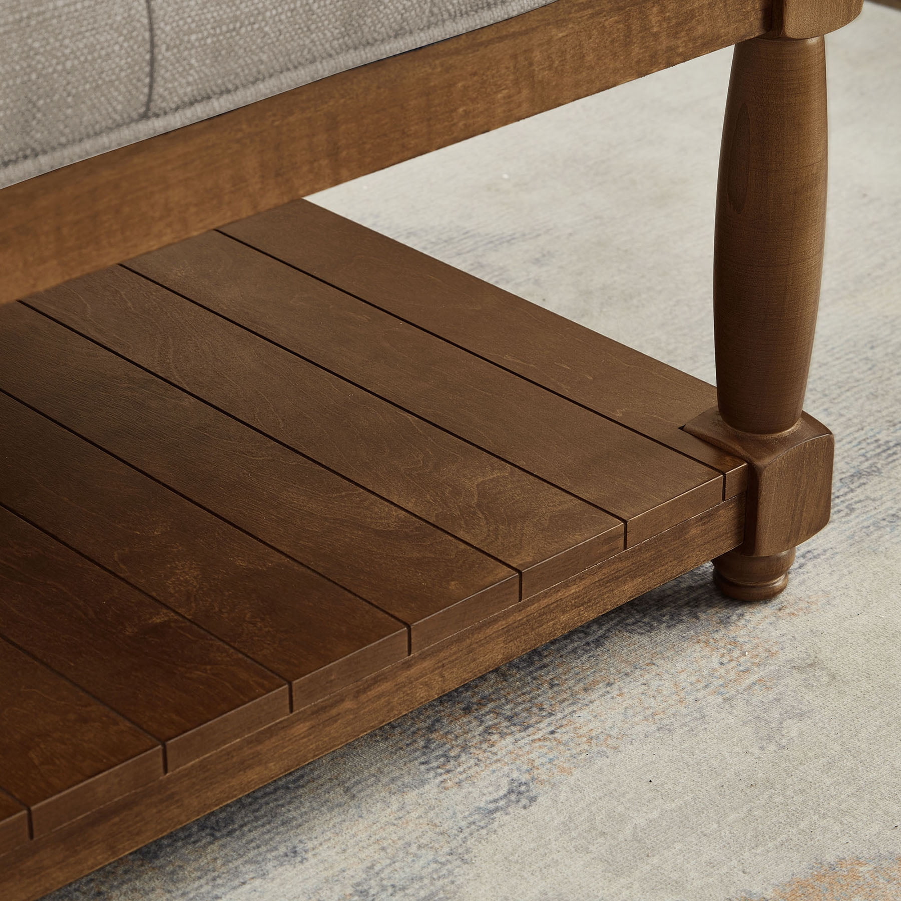 S-HOME Large Square Upholstered Tufted Linen Ottoman, Spacious Coffee Table with Solid Wood Shelf，Linen