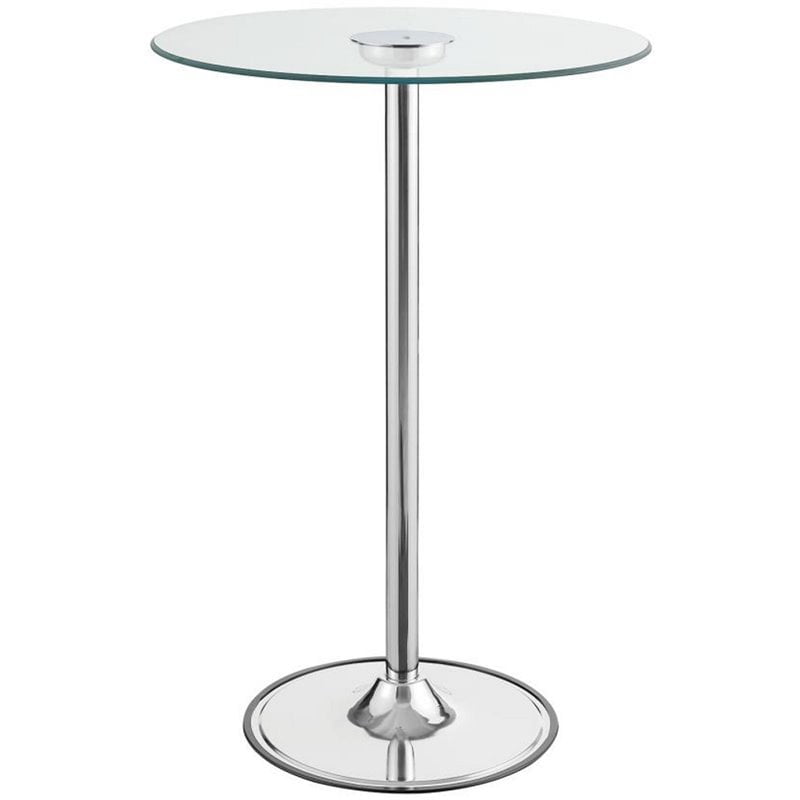 BOWERY HILL Glass Top Pub Table in Glossy White and Chrome