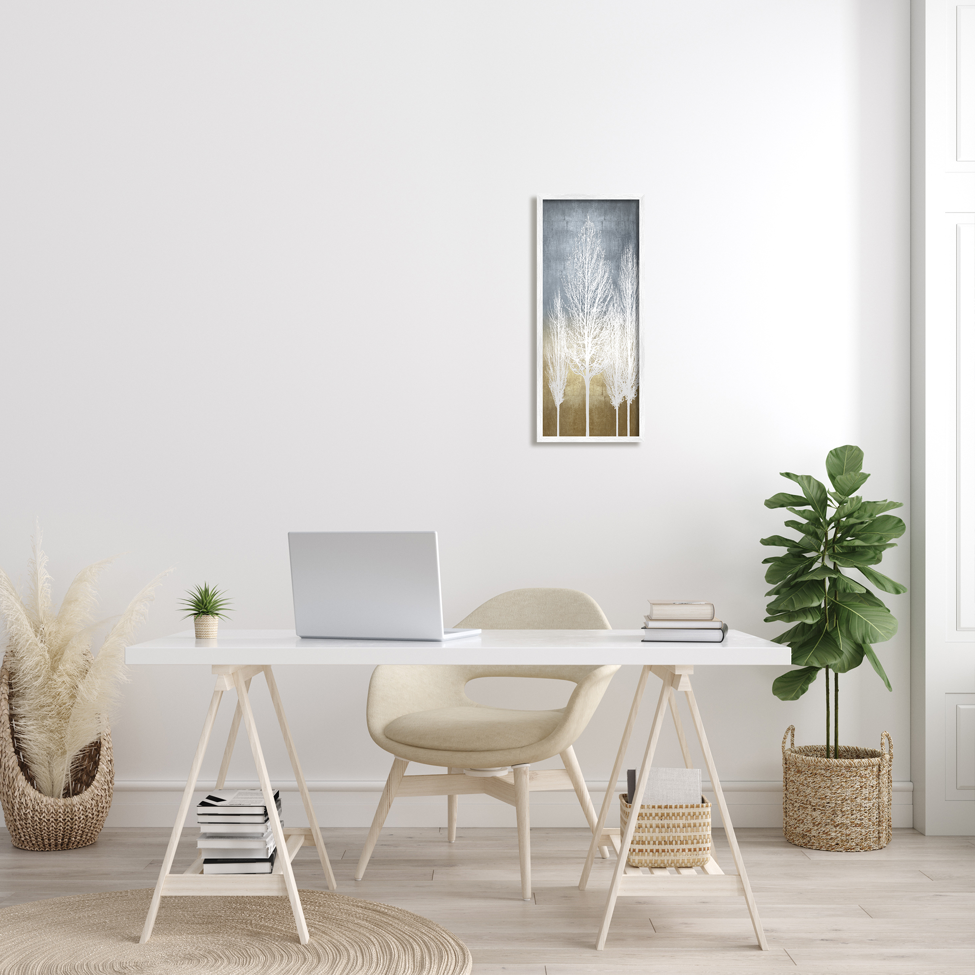 Stupell Home Décor Industries Tall Tree Silhouettes Abstract White Forest over Pattern, 10 x 24, Designed by Kate Bennett