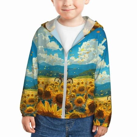 

Goofa Field Bicycle Young Sunflower Printed Kids Zip-Up Hoodie Girls Boys UPF50+ Sun Protection Jacket Hooded Cooling Shirt-2 Years