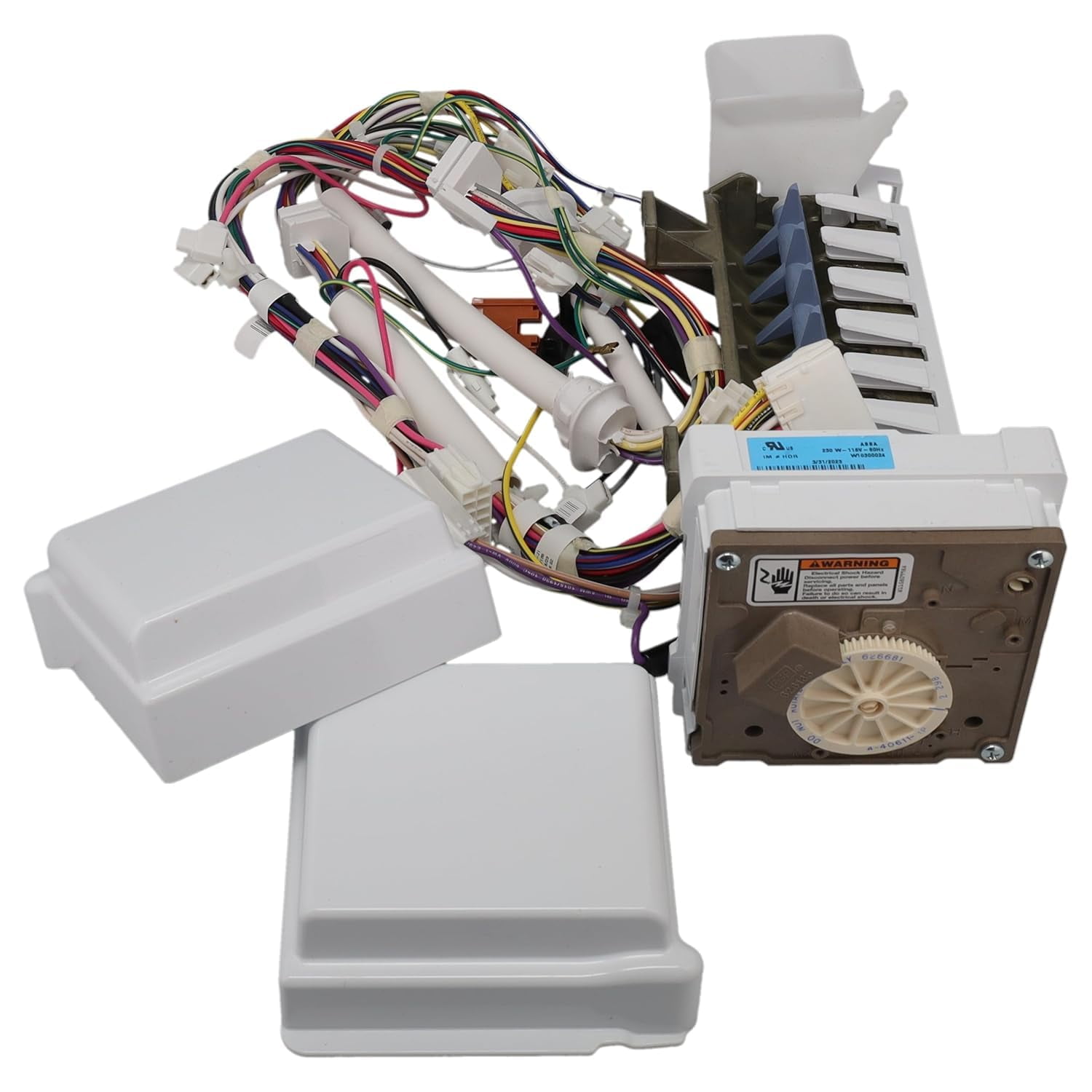 WPW10300024 Refrigerator 8 Cube Ice Maker Includes 2 Wire Harnesses 2 Covers and Shut Off arm Replacement Numbers W10300024 AP6019087 PS11752391 for , , , Kenmore