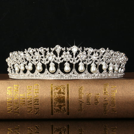 Vintage Wedding Bridal Pearl Crown Diana Tiara Princess Hair Accessories Jewelry