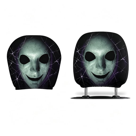 2 pcs Car Headrest Covers, Ghost Face Headrest Covers, Scary Face Protector Covers for Cars, Car Headrest with Glowing-Eye Effects, Universal for Car Vehicle Truck SUV for Halloween Decor, Reusable