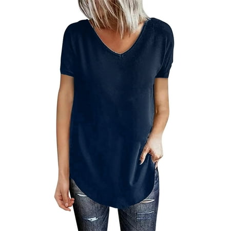 

Pianpianzi Graphic T Short Scrub Shirts Button Long Sleeve Tops Ladies Loose Casual V Neck Short Sleeve Solid Color Womens T Shirt