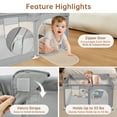 thumbnail image 6 of Vipsafe Baby Playpen, Safety Play Yard with Storage Bag, 49" x 49" Infant Travel Fence, Gray, 6 of 9