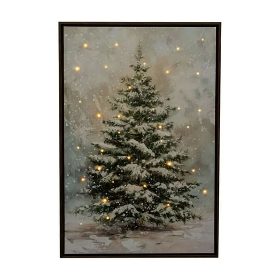 FYHALE Vintage Christmas Tree Picture Wall Decor with Led Lights, Rustic Pine Tree Vintage Painting Framed, Winter Holiday Decor, Botanical Christmas Wall Art Home Decor Painting Christmas Gift