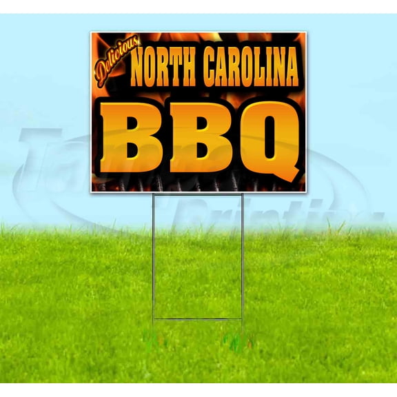North Carolina BBQ (18" x 24") Yard Sign, Includes Metal Step Stake