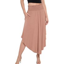 Women's Plain Smocking Flair Bell Bottom Skirt for Casual and Daily Dresses(Latte X-Large Size)