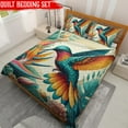 thumbnail image 2 of Lotusprinthandmade Floral Hummingbird Quilt Bedding Set (White Binding) 5 Sizes (Made in Vietnam) (90x100), hummingbird and floral quilt bedding, 2 of 5