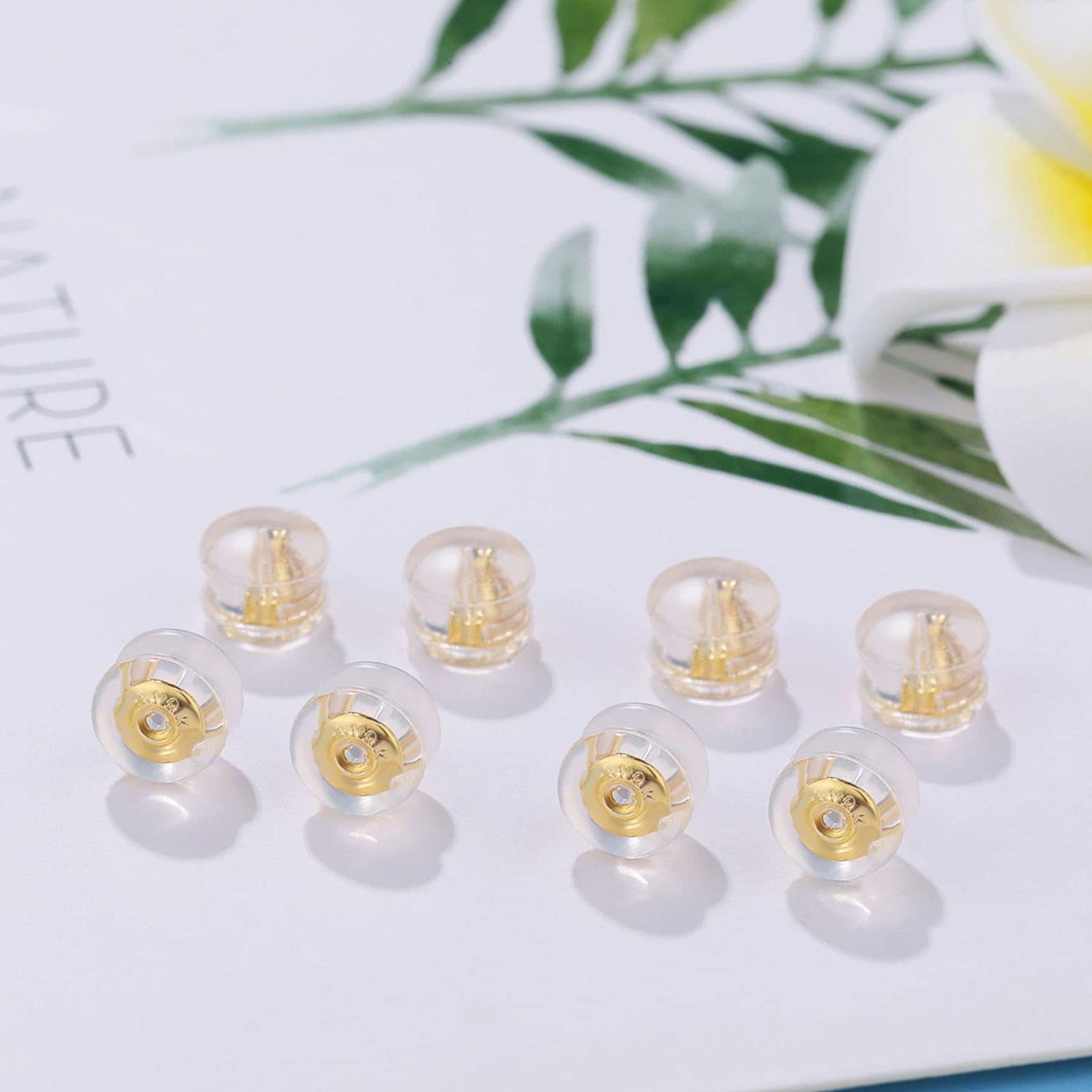 14K Solid Gold Earring Backs Silicone Rubber Plastic Ear Piercing Earing Backings Replacement for Stud Drop Fishook Hypoallergenic Stopper, Adult