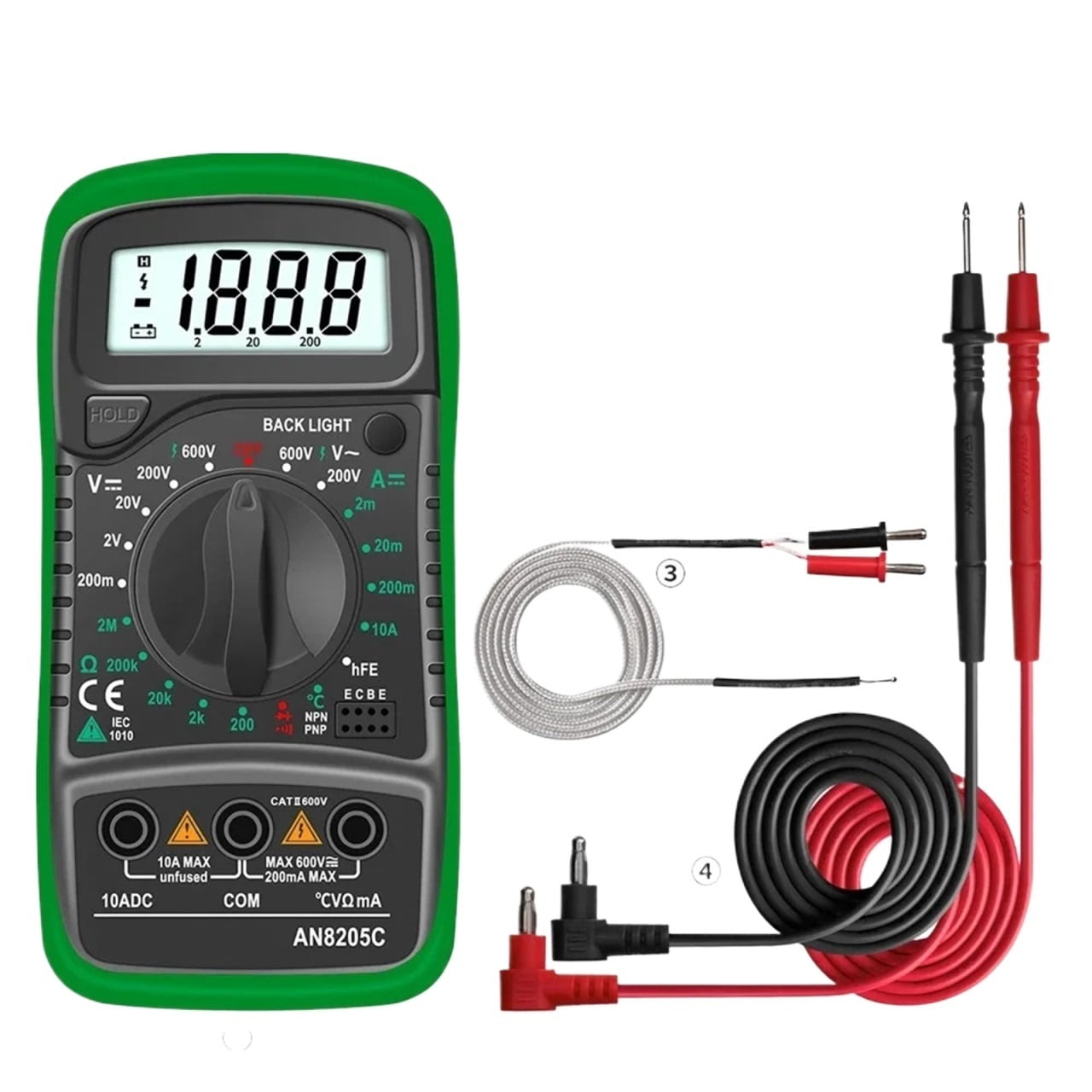 AN8205C Digital Multimeter Auto Range Backlight AC/DC Ammeter Volt Ohm Tester Portable Meter Multimetro With Thermocouple ,Versatile Measurement
