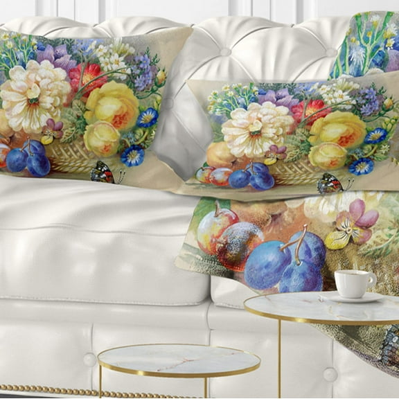 Designart Bunch of Flowers and Fruits - Floral Throw Pillow - 12x20