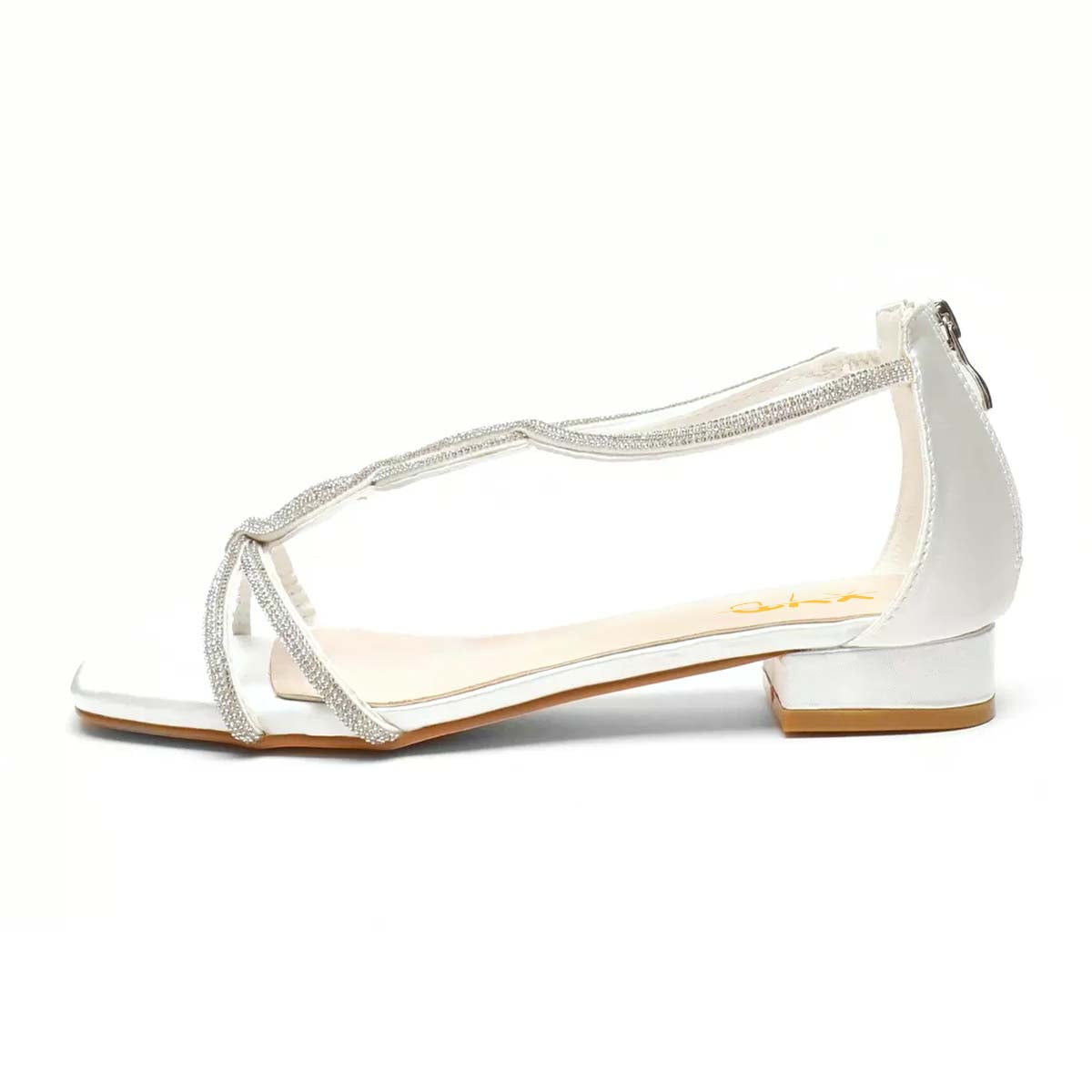 she®️®️y XYD Women's Crystal Low Heel Sandals Square Open Toe Strappy Flats
